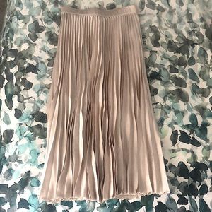 Abercrombie Satin Pleated Midi Skirt Cream